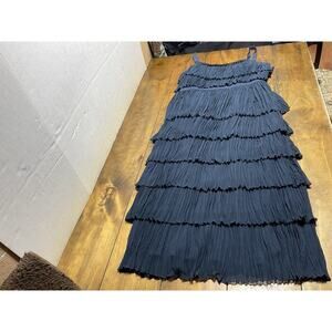 CINQ À SEPT Eliane Pleated Tier Midi Dress Blue Scoopneck Sleeveless Size 12